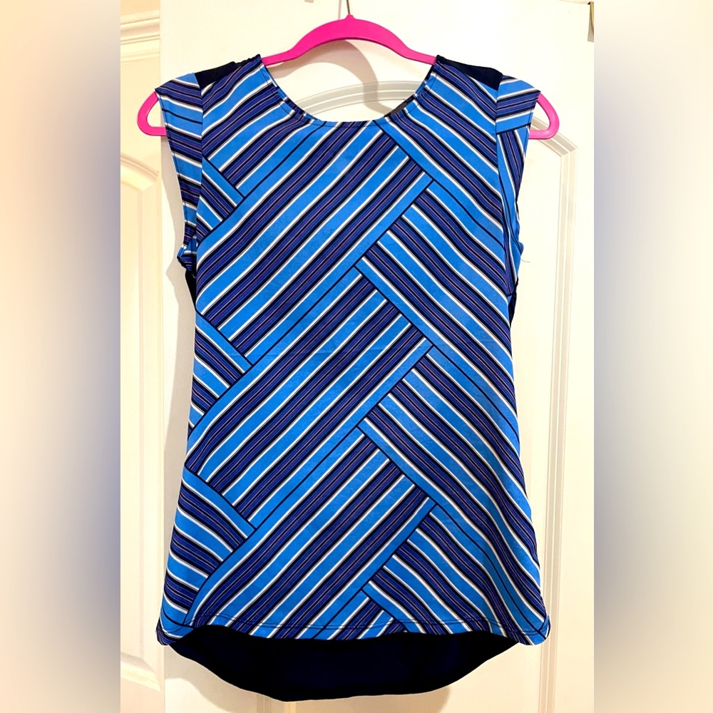 The limited size XS blue striped shirt sleeve top